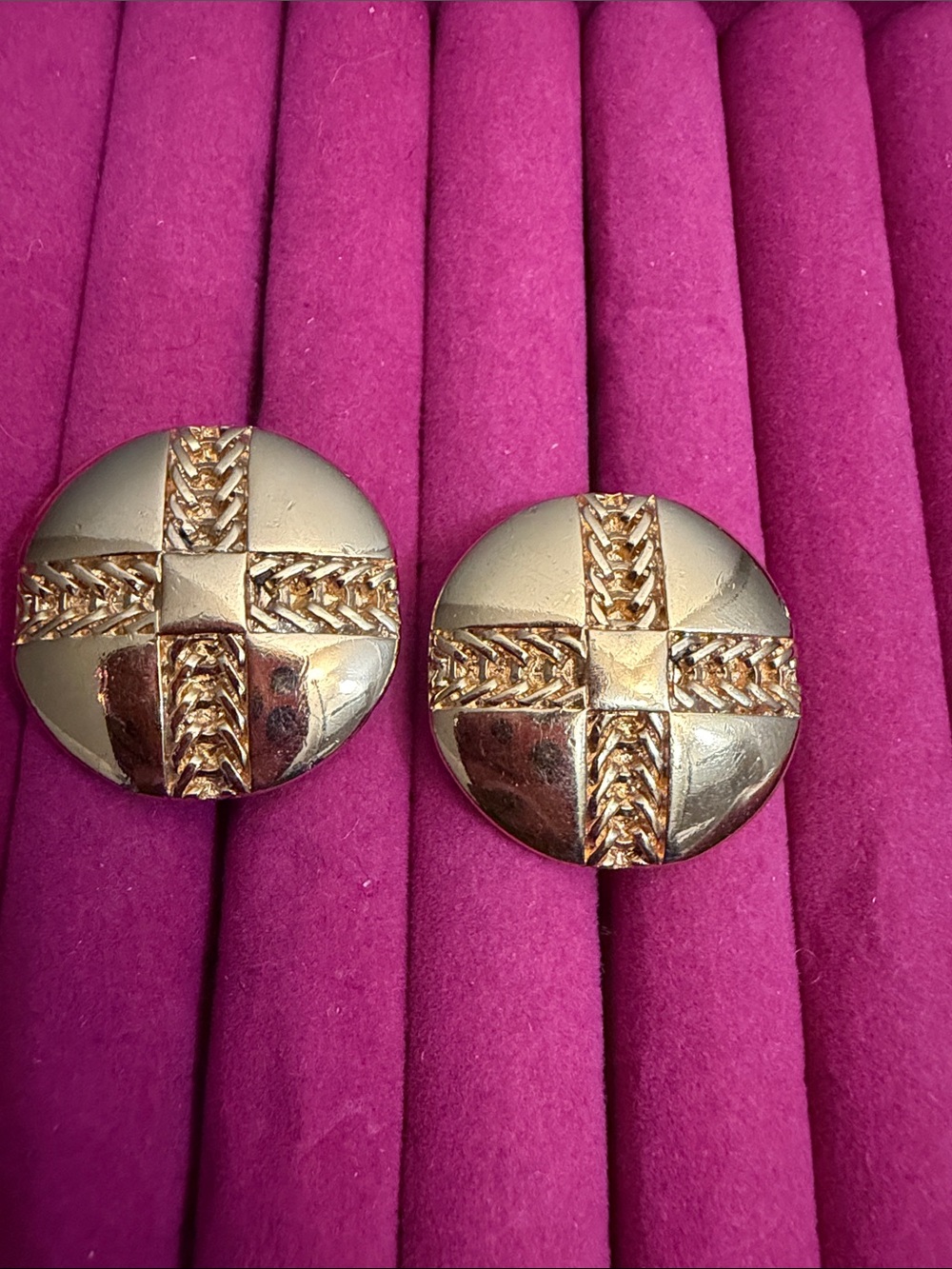 Monet Gold Braided Cross Round Clip-On Earrings